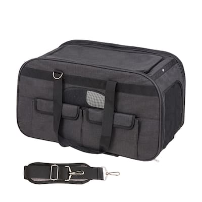 Cat Carrier with Wheels for Pets under 35 lbs, with 1 Folding Bowl, Black