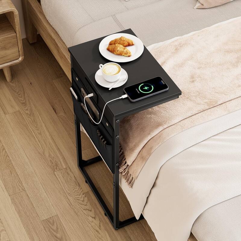 C Shaped End Table with Charging Station - 16.35"D x 10.84"W x 28.23"H