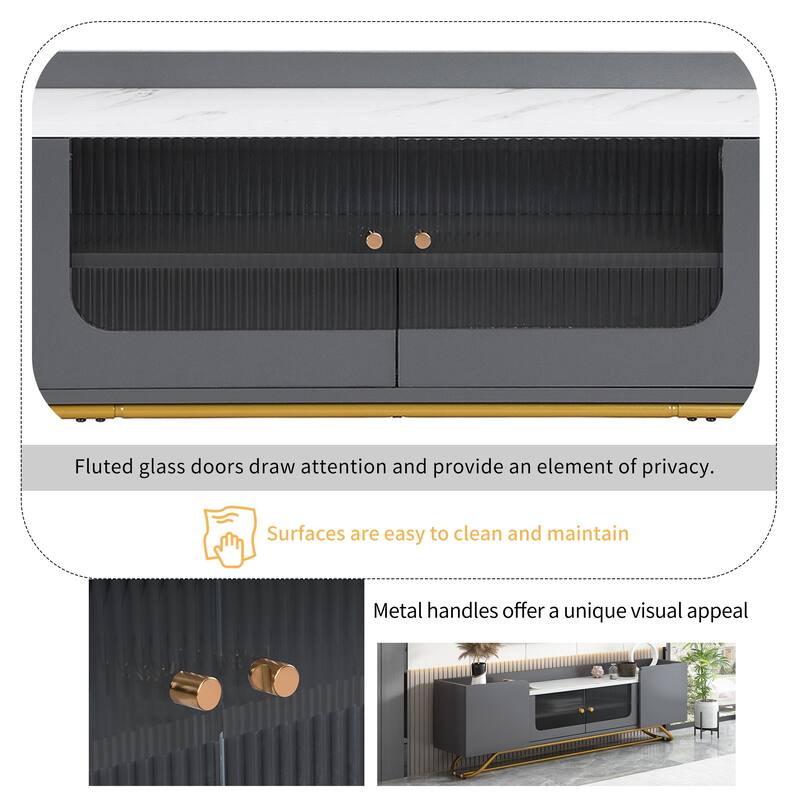 TV Console Table with Gold Frame Base