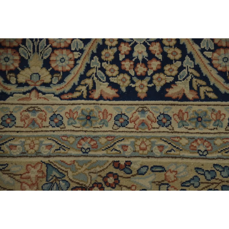 Hand Knotted Oriental 100% Wool Carpet Traditional Floral Navy Blue & Blues Kerman Area Rug - 13' 4'' X 10' 0''