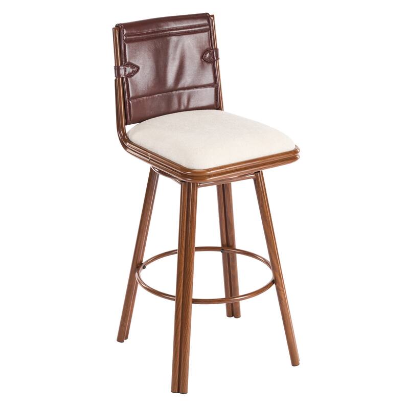 Christopher Knight Home - Sibyl Modern Upholstered Bar Stools with Metal Frame, Walnut Finish, and Faux Leather Back, Set of 2