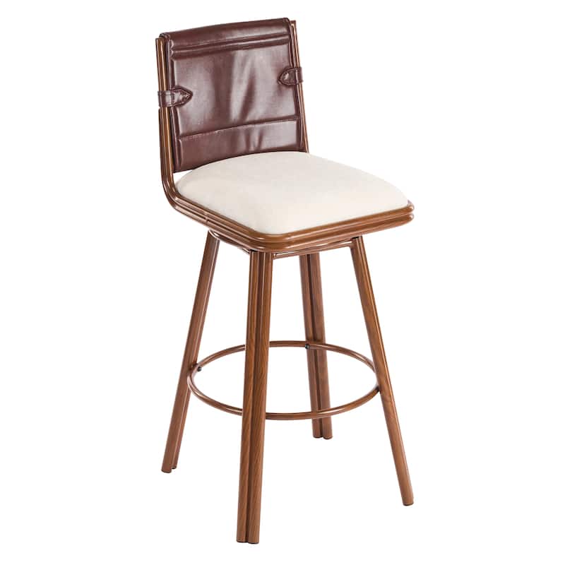 Sibyl Indoor Upholstered Swivel Bar Stool with Metal Frame, Walnut Finish and Beige Upholstery, Set of 2
