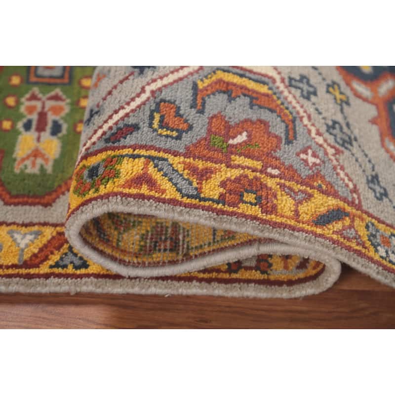 Gray Geometric Kazak Accent Rug Hand-Knotted Wool Carpet - 2'8"x 5'8"