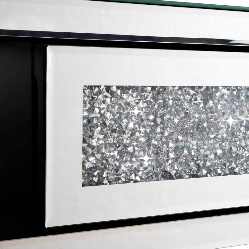 Mirrored Floating TV Shelf Crushed Diamonds Wall Mounted