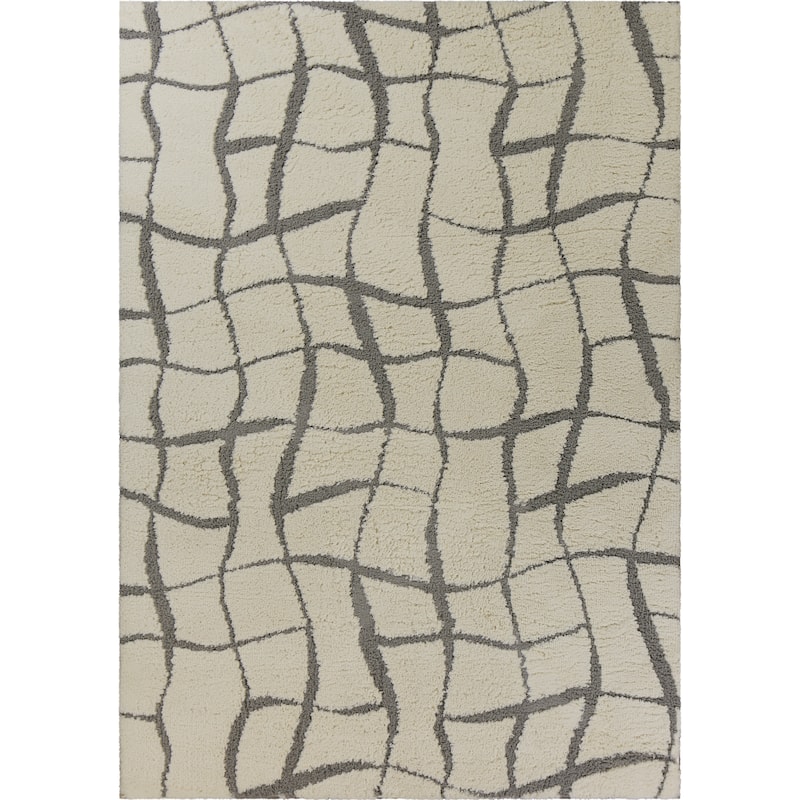 Domani Lucille Ivory Abstract Geometric Hand-woven Microfiber Area Rug - 3'3" x 5'3" - Ivory