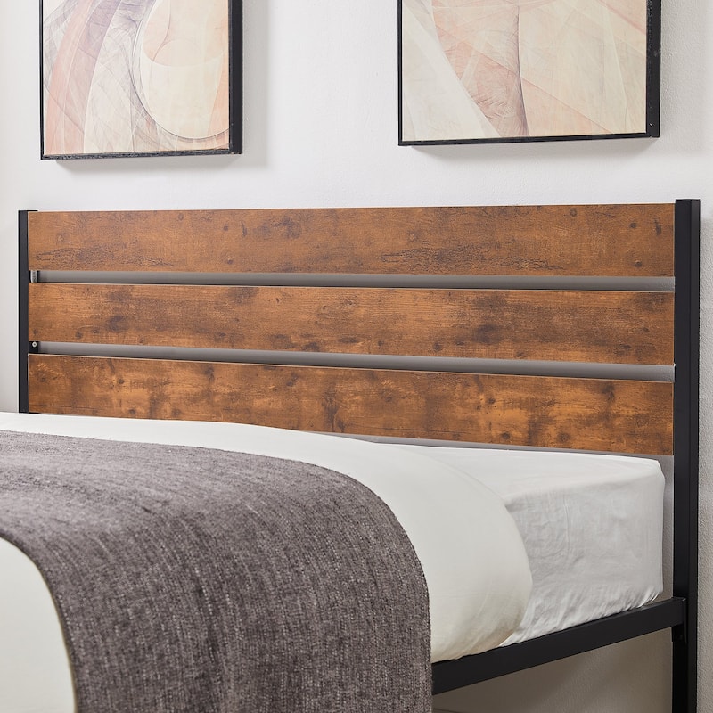 VECELO Industrial Wood Bed Frame with Headboard, Twin Size Beds/Full Size Beds/Queen Size Beds