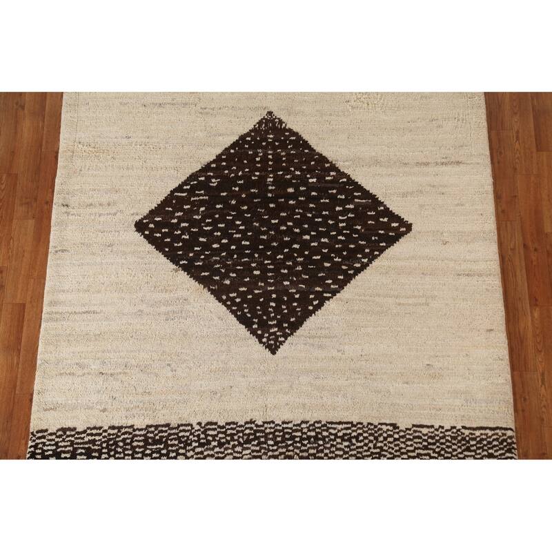 Hand Knotted Oriental 100% Wool Carpet Modern Tribal Beige & Ivories Moroccan Area Rug - 8' 1'' X 5' 8''