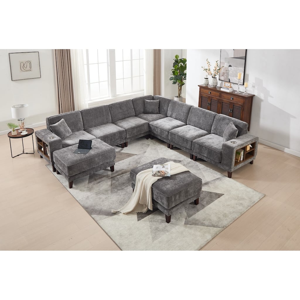Transitional Modular Storage Sectional with Ottoman