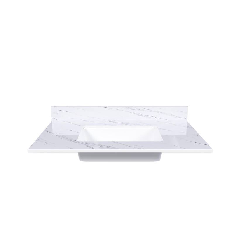 Roomfitters 37 Inch Vanity Top with Undermount Sink, Durable Sintered Stone Bathroom Countertop with Backsplash, White