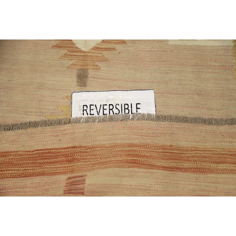 Hand Woven Oriental 100% Wool Carpet Southwestern Tribal Pink Kilim Area Rug - 9' 10'' X 7' 10''