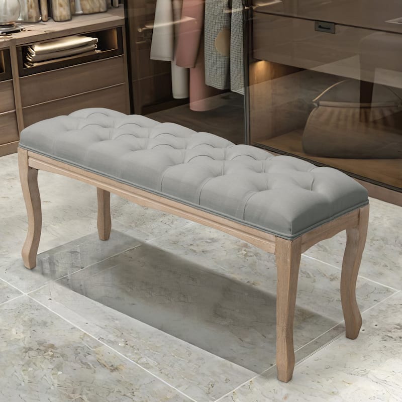 Wooden Tufted Upholstered Bed Bench Rectangular Ottoman