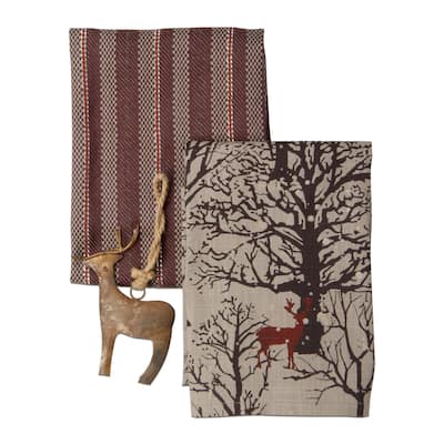 Evergreen Deer Dishtowel & Ornamt Set - Multicolor