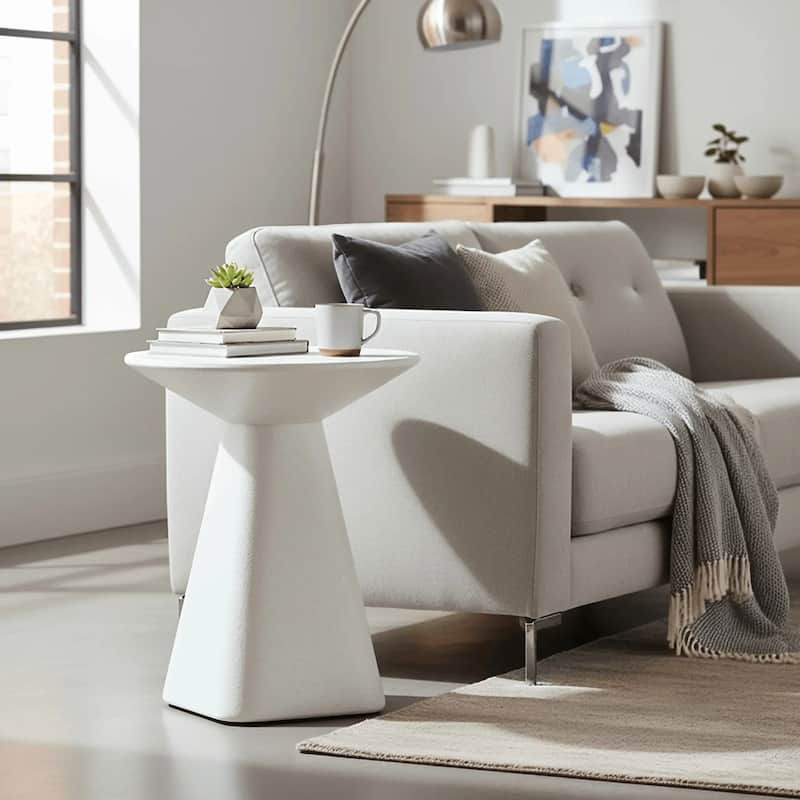 Elsie 18" Wide Circular Fiberstone Side Table with Powder-Coated Finish for Indoor/Outdoor Use