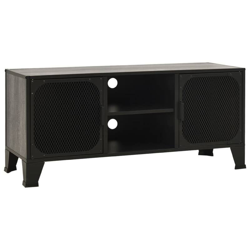 Andy 41 Inch TV Stand Media Cabinet, 2 Doors, 1 Shelf, Gray and Black