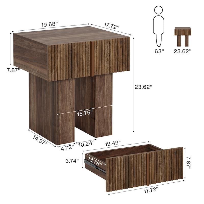 Modern Nightstand with Fluted Desigh, Bedside Table with Drawer