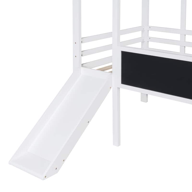 Twin Size Loft Bed with Blackboard and Roof Light Strip