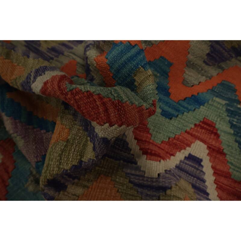 Hand Woven Oriental 100% Wool Carpet Southwestern Geometric Multi-Colored Kilim Area Rug - 5' 0'' X 3' 5''