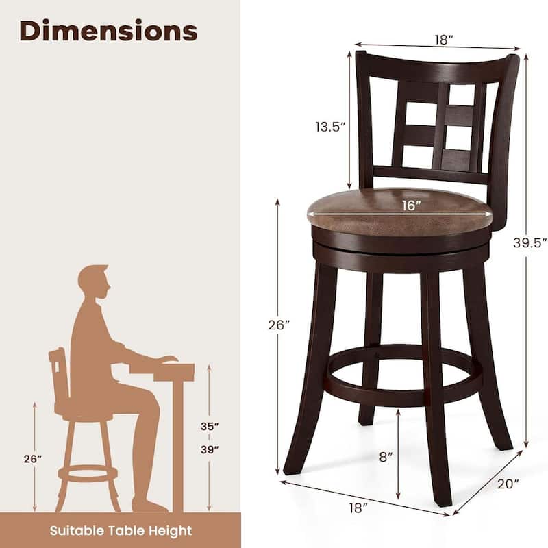 2/4PCS Swivel Bar Chairs with Footrest Counter Height Bar Stools