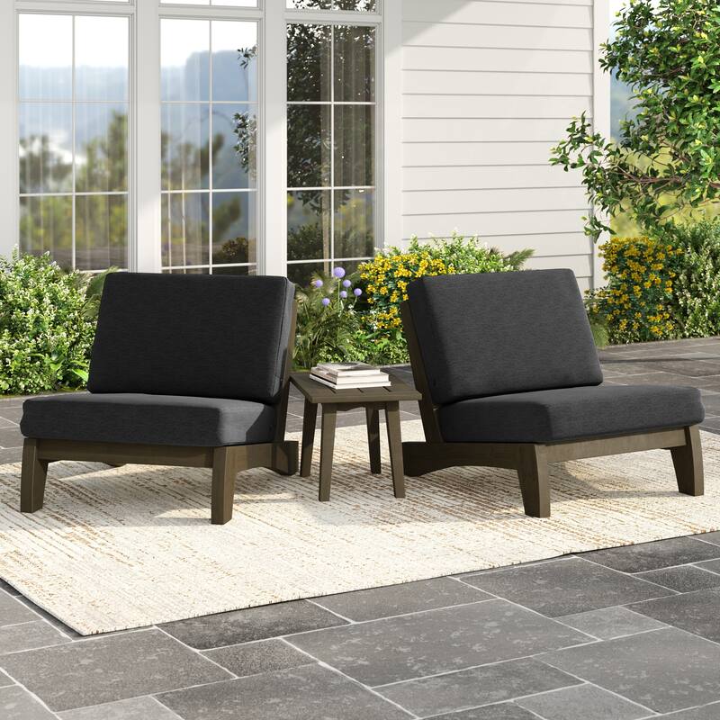 3 Piece Teak Wood Outdoor Conversation Chair Set with Table, Cushion
