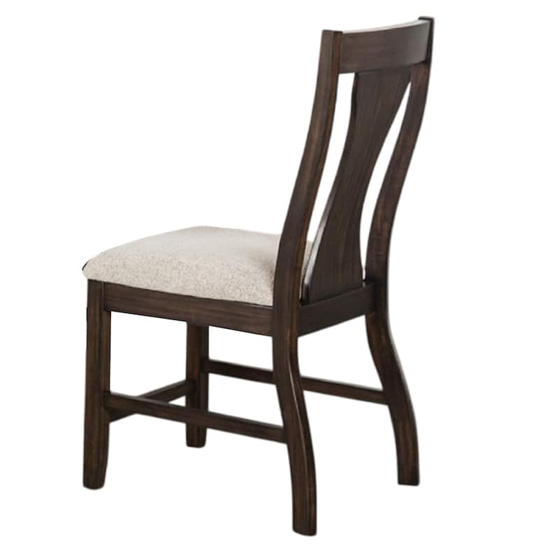 Hols Side Dining Chair Set of 2, Espresso Brown Wood Slatted Back, White Fabric