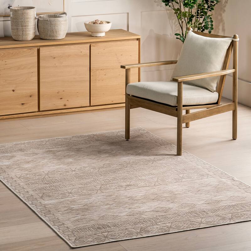 Nuloom Riya SpinClean Geometric Machine Washable Area Rug - 7' x 9' - Beige - Rectangle