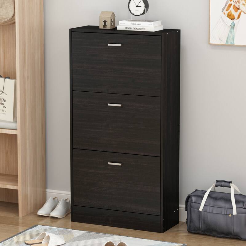 23.6"W Trendy Shoe Storage Cabinet with 3 Large Fold-Out Drawers