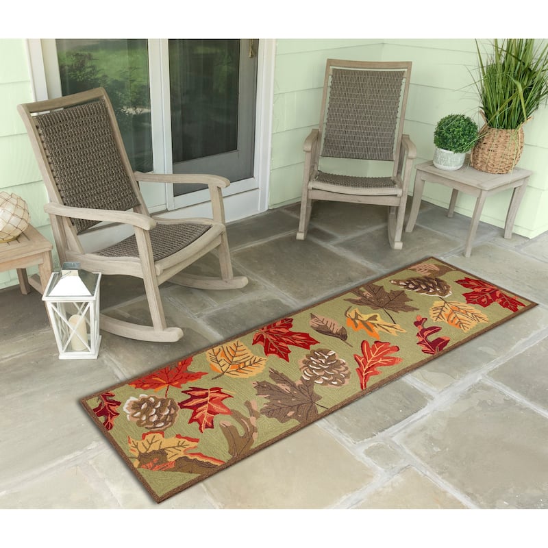 Liora Manne Ravella Falling Leaves Indoor/Outdoor Rug - 2' x 8' - Moss