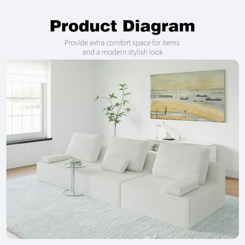 Oversized Modular Sectional Sofa, Luxury Boucle Floor Couch, Convertible Compressed Couch for Living Room, Apartment