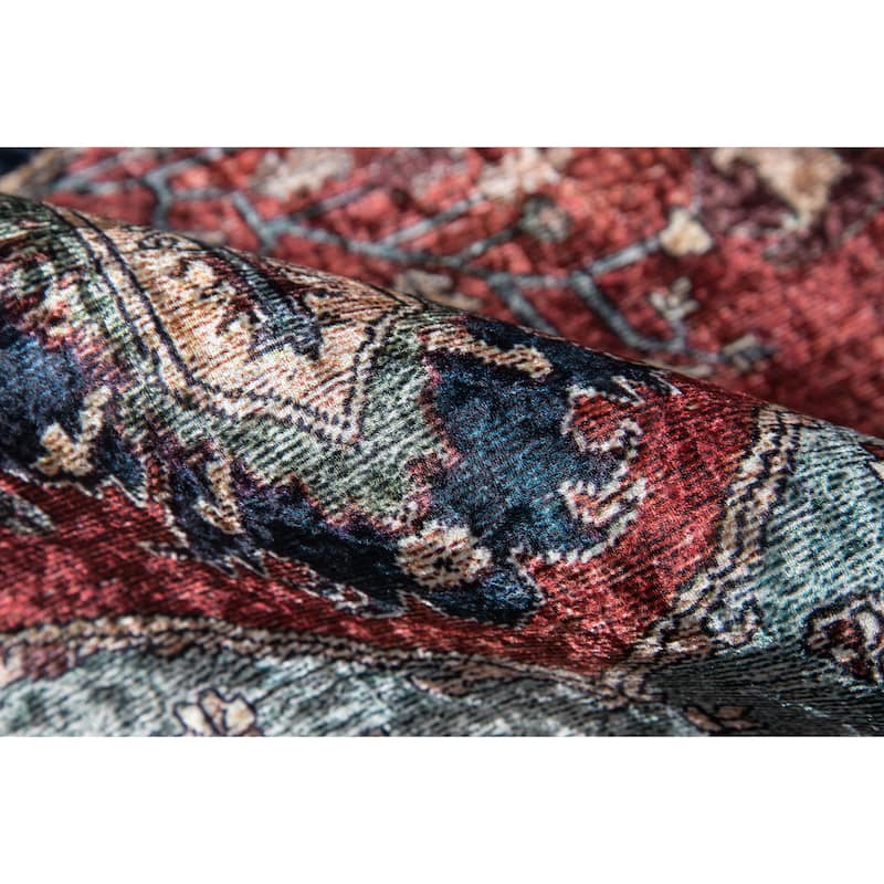 Momeni Karachi Distressed Red/ Navy Medallion Polyester Area Rug