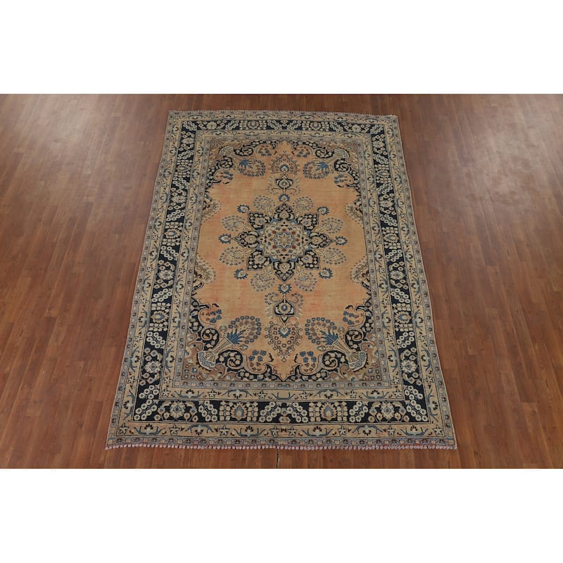 Mashad Vintage Persian Area Rug Handmade Wool Carpet - 6'4" x 9'8"