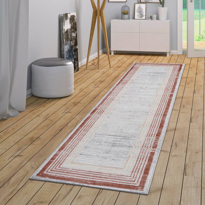 LOOM & LUXE Collection Brown/Ivory/Bordered Non-Shedding Area Rug