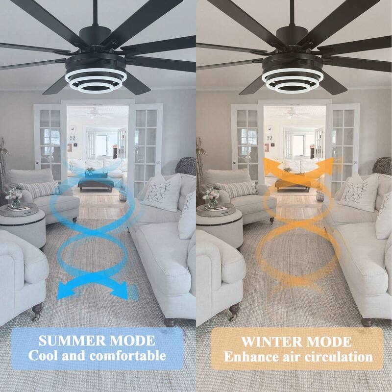 Cusp Barn 52"/72" Modern Large Dimmable LED Ceiling Fan with Lights and Remote, Reversible 8-Blade DC Motor DIY Shape Chandelier