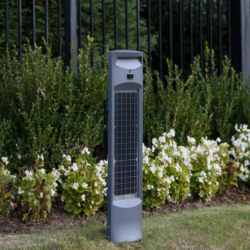 Gama Sonic Solar Pillar Gray Motion Sensing LED Bollard Pathway Light