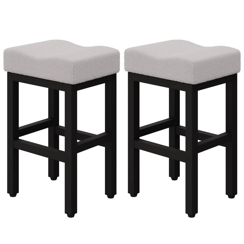 XINMICS Bar Stools, 27 Inches Modern Counter Height Bar Stools, Metal Legs Backless Upholstered Saddle Stool Chair