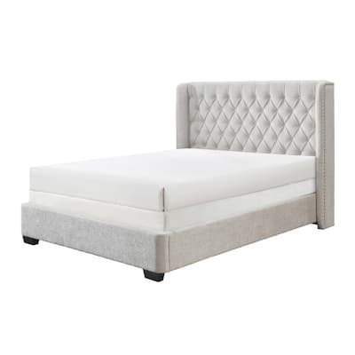 Roshelle Gray Fabric Upholstered Tufted Panel Bed