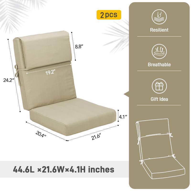 Aoodor Patio High Back Chair Cushions Set of 2