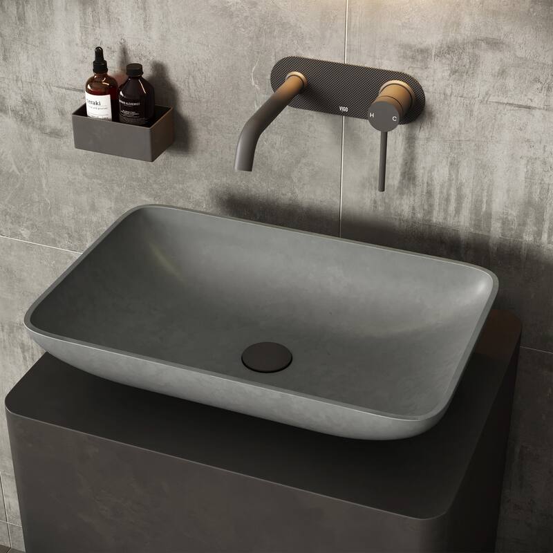 Vigo Concreto Stone 14-9/16" Rectangular Concreto Stone Vessel - Gray