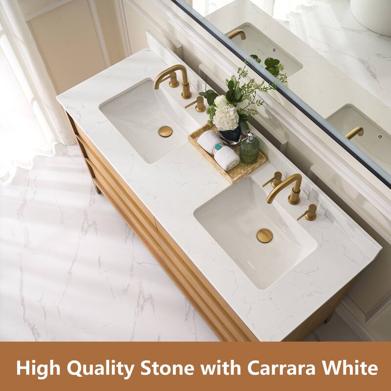 36"/48"/60" W Width Solid Wood Bathroom Vanity with Stain-resistant Carrera White Quartz Top and Sink