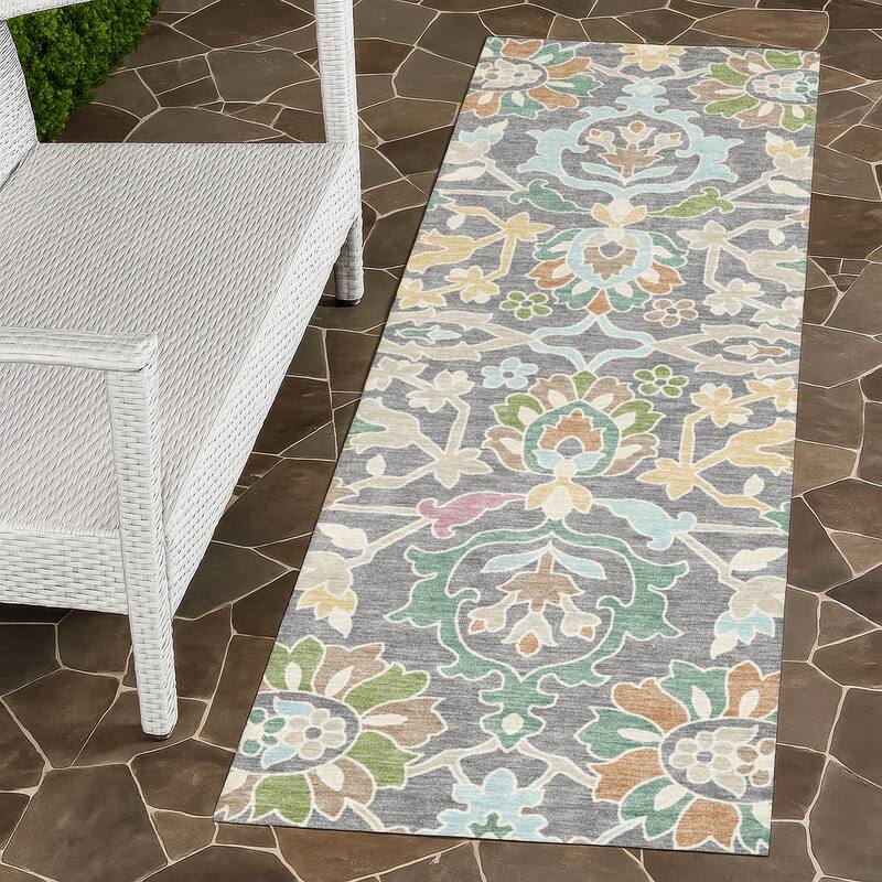 Machine Washable Indoor/ Outdoor Traditional Blanca Chantille Rug - Gray - 2'3" x 7'6"