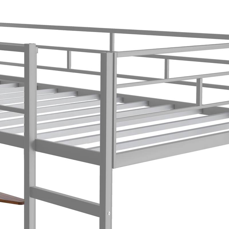 Metal Loft Bed with 2 Shelves and 1 Desk