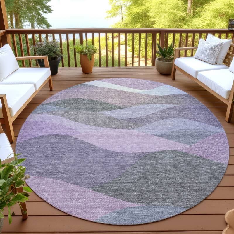 Machine Washable Indoor/ Outdoor Modern Horizon Chantille Rug - Plum - 8' x 8'