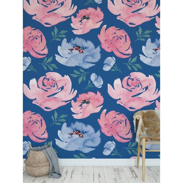 Shop Boho Floral Dance Dark Blue Peel And Stick Wallpaper By Kavka Designs 2 X 16 On Sale Overstock 31638085