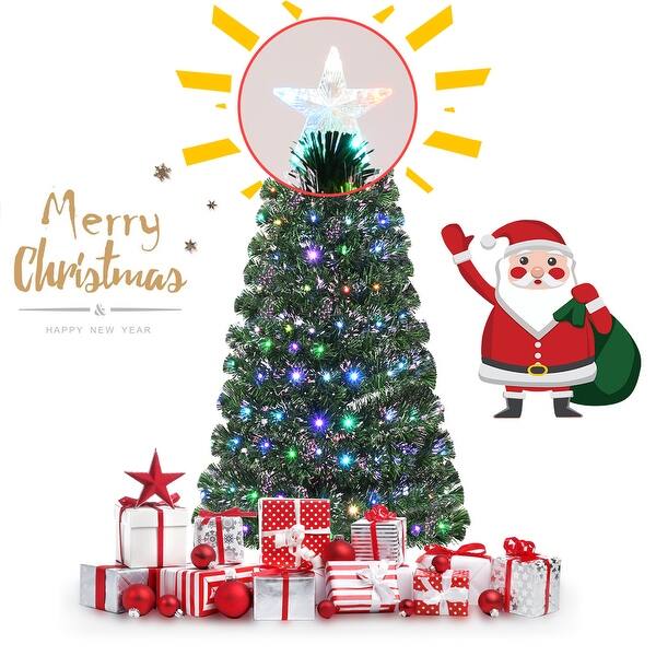 Shop Gymax Fiber Optic 5 Pvc Artificial Christmas Tree Led Lights Metal Overstock 23371985