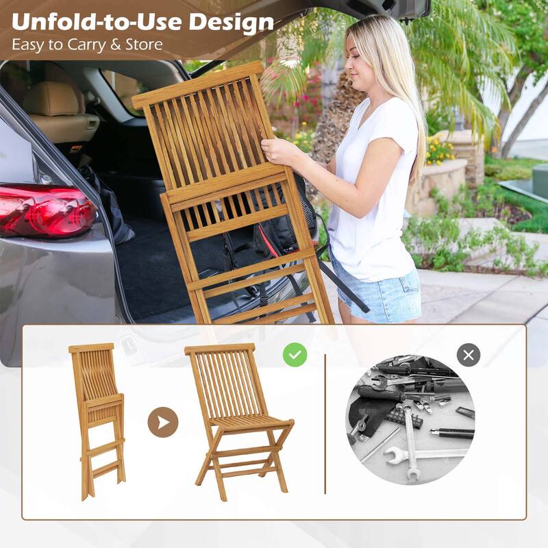 Costway Patio Chairs Set of 2/4 with Slatted Seat & Backrest No - 2 PCS