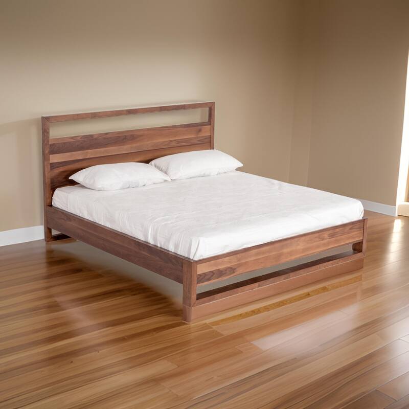 Lena California King Size Platform Bed, Open Panel Headboard, Walnut Brown