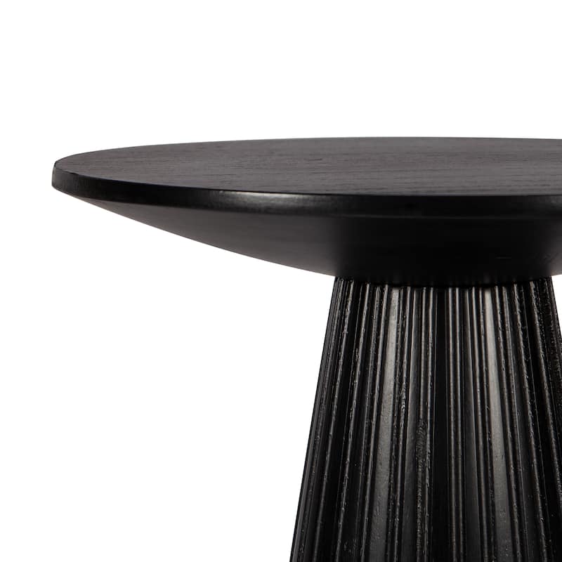 Round Black Side Table End Table with Pedestal Fluted