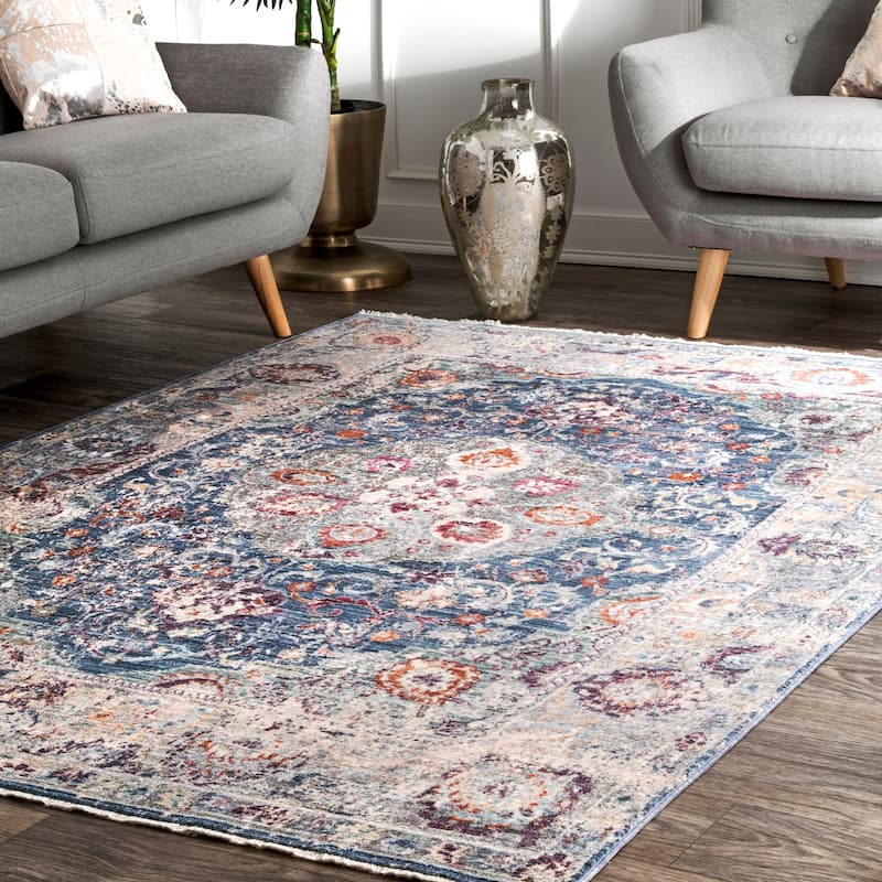 Nuloom Sky Blue Indie Fringe Area Rug - 5'3" x 7'7" - Navy