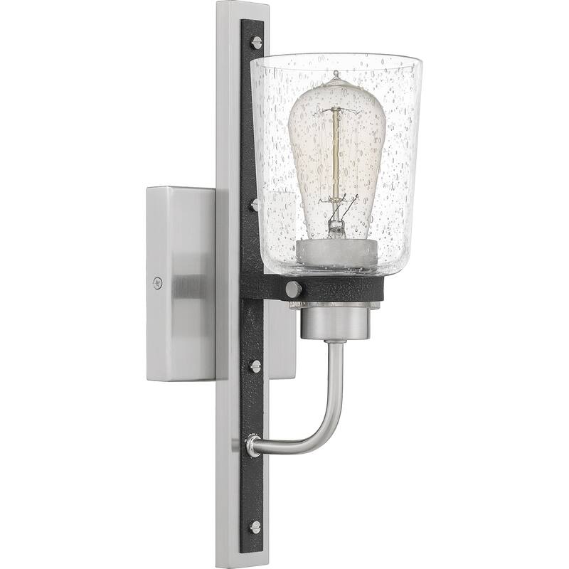 Axel 1-Light Brushed Nickel Wall Sconce with Clear Seeded Glass - Brushed Nickel