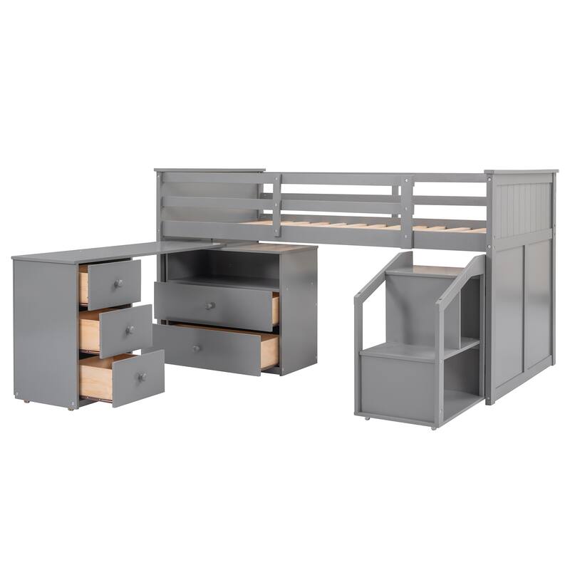 Loft Bed Low Study Twin Size Loft Bed With Storage Steps and Portable