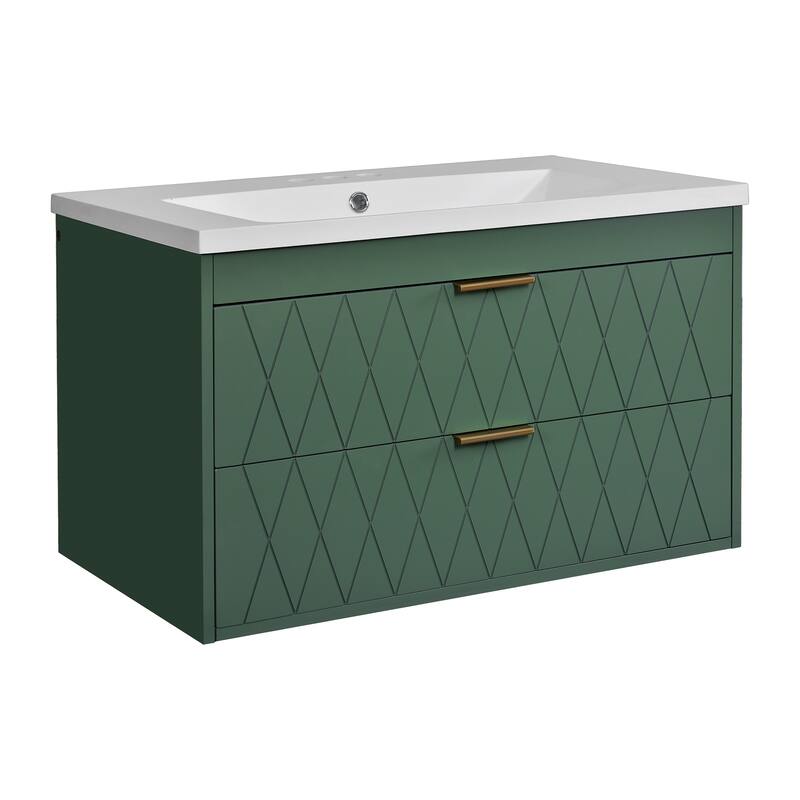 Roomfitters 30" Floating Bathroom Vanity with Resin Sink, Wall Mounted Storage Cabinet with 2 Drawers, Green